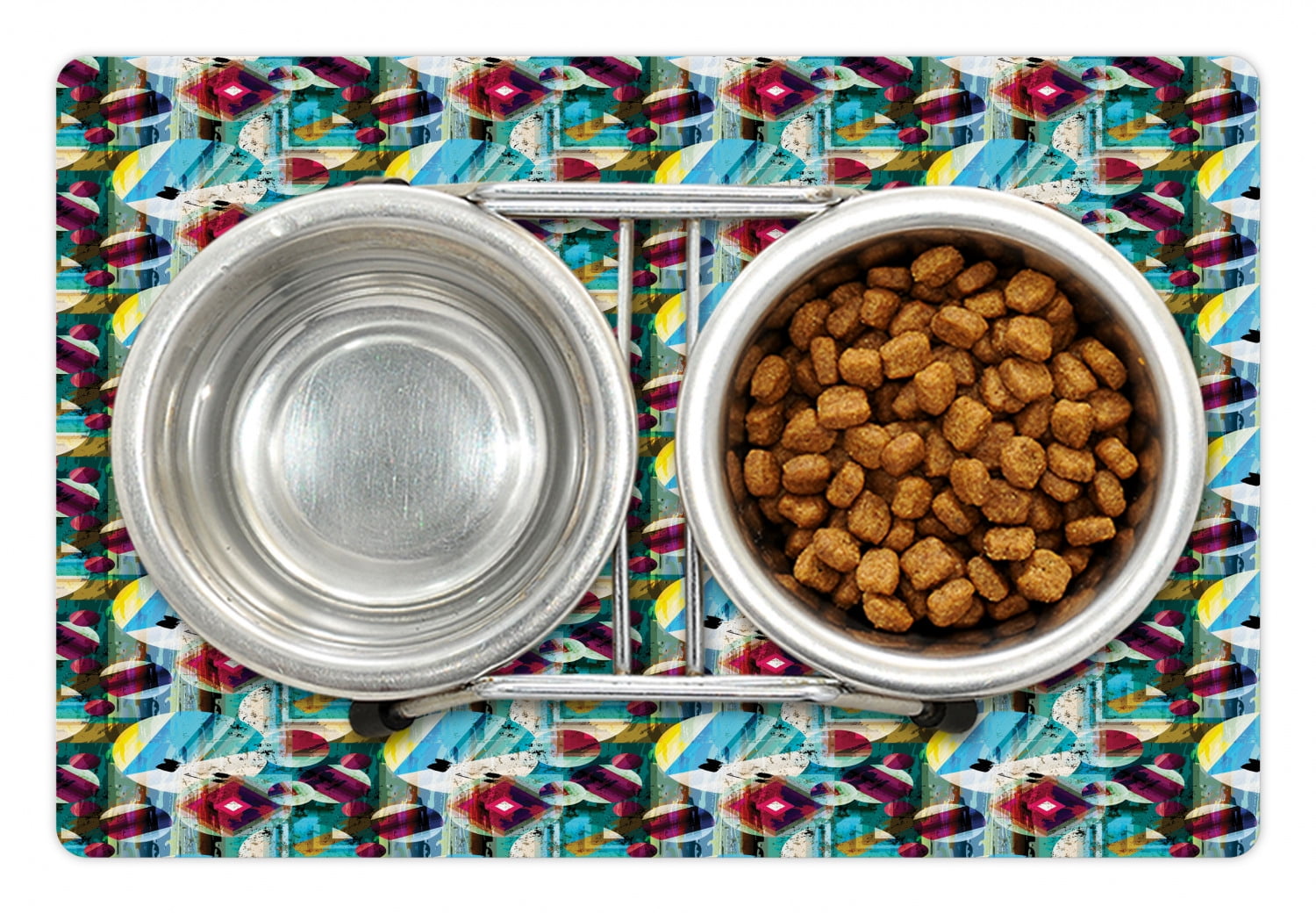 Abstract Pet Mat for Food and Water, Grungy Geometric Pattern with