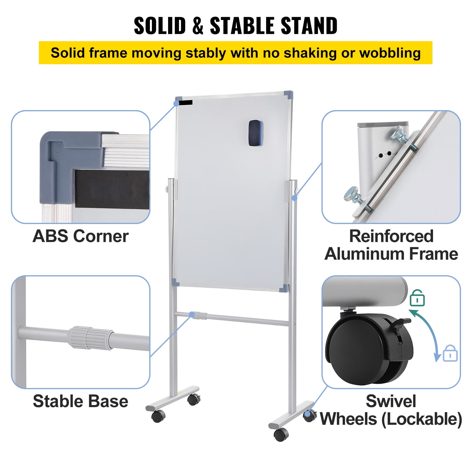 KFFKFF Magnetic Double Sided Whiteboard with Stand
