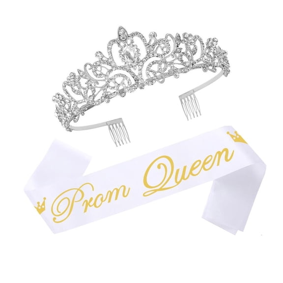 Shimmering Metal Royal Tiaras Removable Satins Sash Prom Queen Costume Accessory