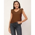 thumbnail image 2 of Moomaya Solid Flutter Sleeve Tops For Women, Moss Georgette V-Neck Casual Crop Top, 2 of 8