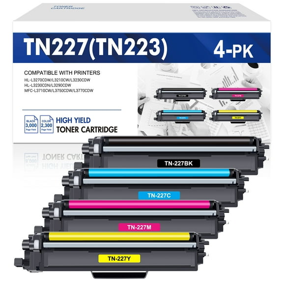 Colorich 4-Pack Compatible Toner Cartridge for Brother TN-227 TN-227BK TN-227C TN-227M TN-227Y MFC-L3750CDW HL-L3210CW HL-L3290CD HL-L3230CDW Printer Ink Black, Cyan, Magenta, Yellow
