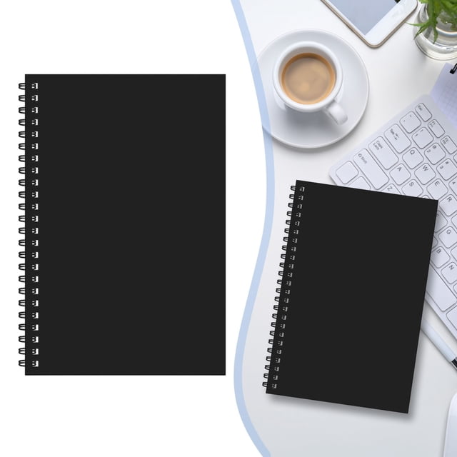 FENGGHAO Black A5 Lined Spiral Notebook 100 Pages Thick Wirebound Kraft Journal for Office Work Math Engineering Travel