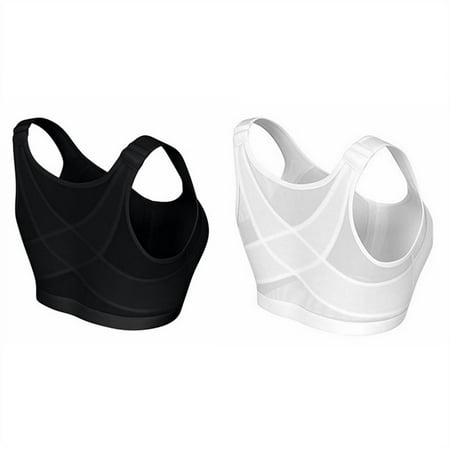 

〖Roliyen〗Sports Bras For Women Bra For Seniors Front Closure Sora Bra For Older Women Front Closure Embraced Bra Posture Corrector Bra 2Pc (Black And White)