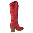 thumbnail image 3 of Top Moda Women Knee High Boots Block High Heels Rhinestone Bling Glitter Side Zipper Pointed-Toe IMOGEN-38 Hot Red 8.5, 3 of 5