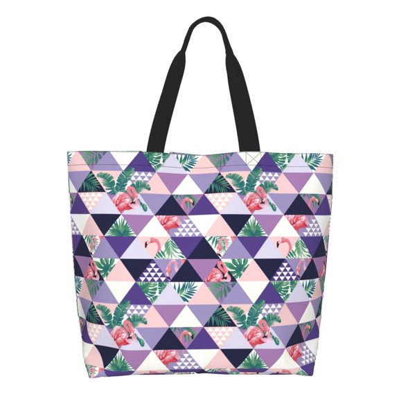 Easygdp Plaid Flamingo Tote Bags for Women,Women Travel Shoulder Bags Handbags，Big Capacity Shopping Work Bag