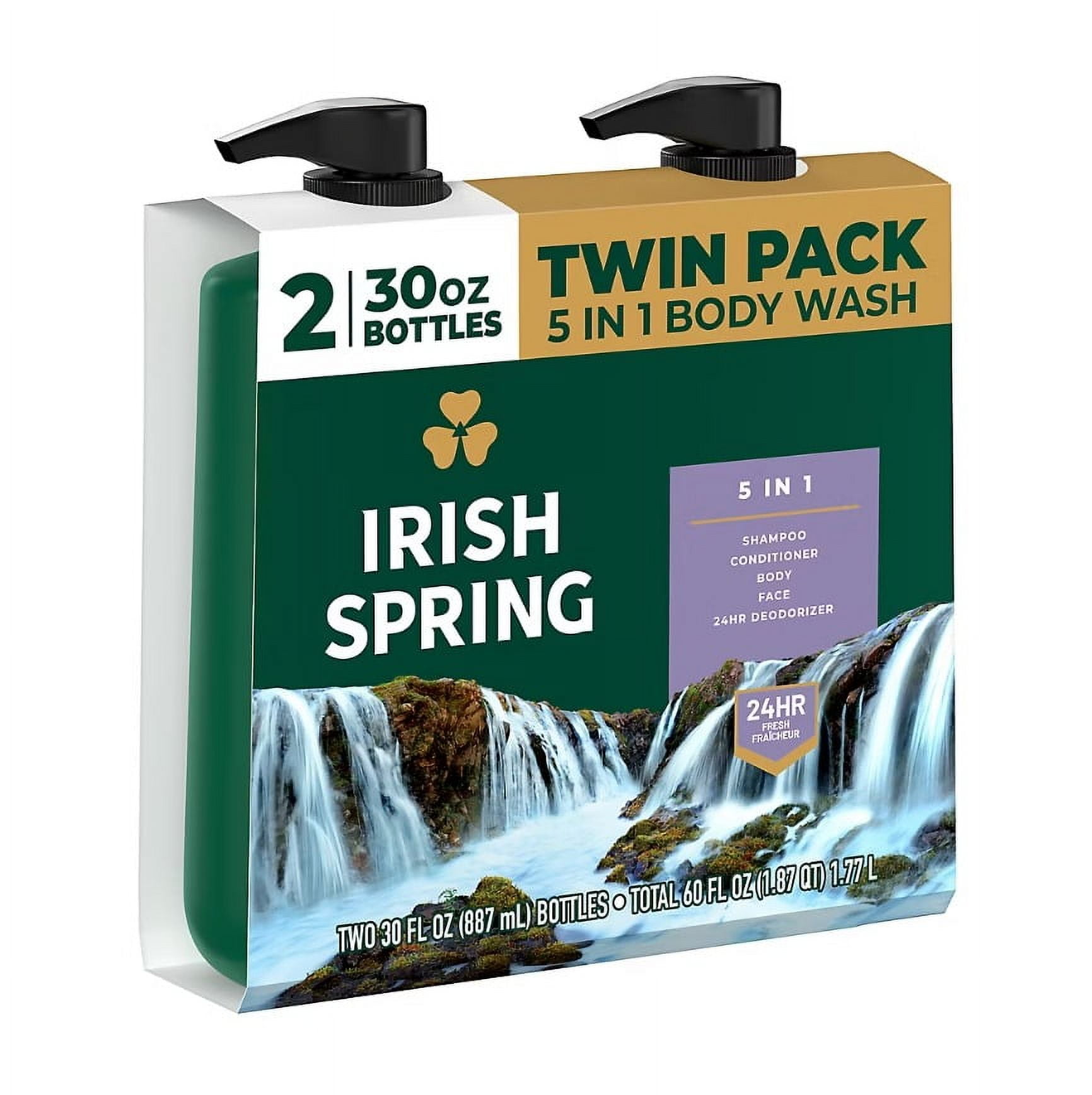 Irish Spring 5-in-1 Mens Body Wash, Pump, 2 pk./30oz