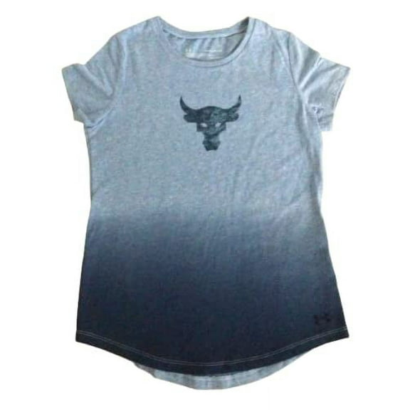 Under Armour Girls HeatGear Project Rock Graphic Tee Shirt Small Blue 1357407-591
