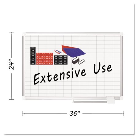 Plus Magnetic Total Erase Porcelain - Platinum Plus Magnetic Porcelain Dry Erase Board, 1 X 2 Grid, 36 X 24, Silver
