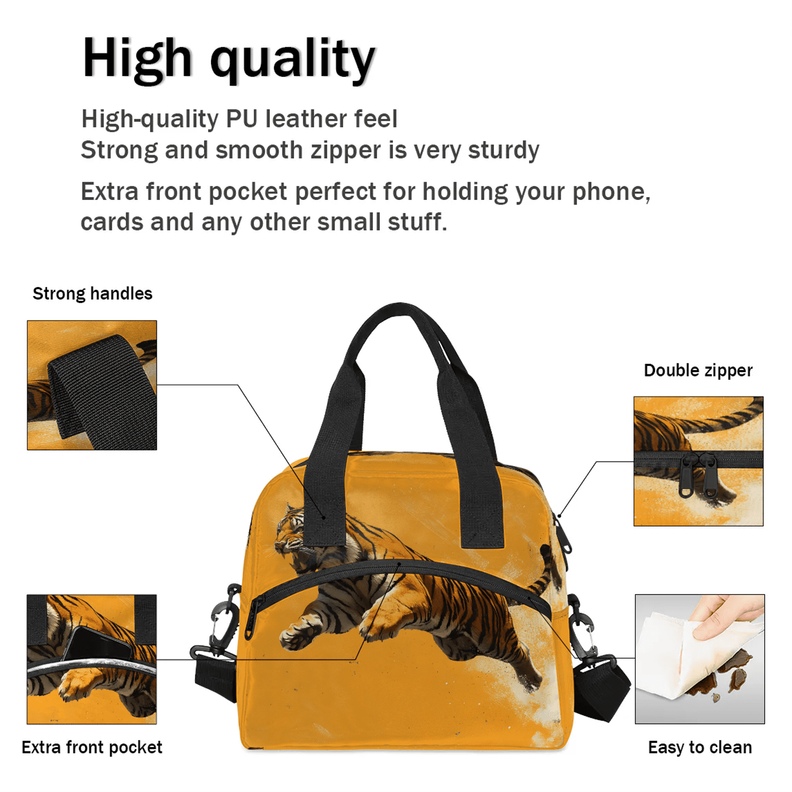 Herdesigns Tiger Lunch Bag for Women Men Adult, Funny Tiger Large Insulated Reusable Lunch Box Leakproof Portable Cooler Tote Bags for Work Picnic Beach