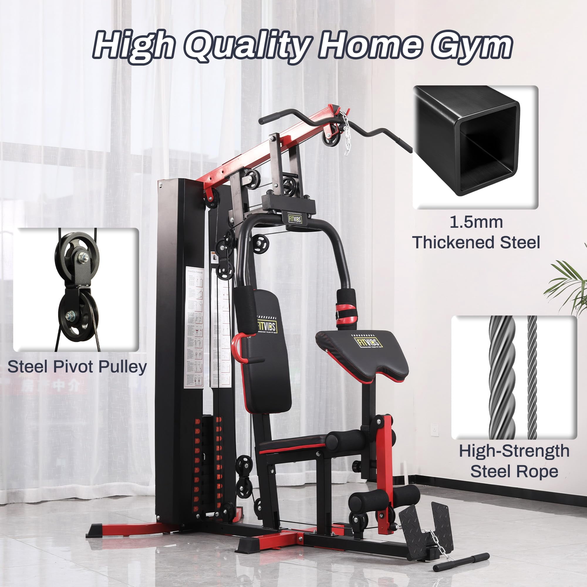 INTRTLOCKINGING TILES Home Gym Equipment, Full Body Workout Weight Machine with 122.5LB Stack, Cable Pulley System for Home Strength Training