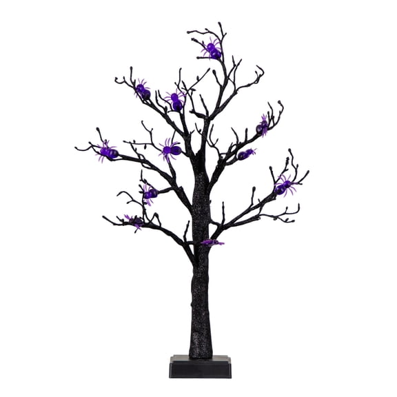 Nearly Natural Pre-Lit Halloween Spider Artificial Twig Tree - 2' - Purple LED Lights