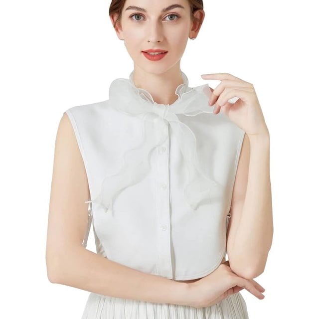 SUTENGDA Faux Col Détachable Demi-Chemise Blouse Faux Col de Poupée Design à Volants pour Femmes Filles