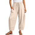 thumbnail image 2 of Only Moment Straight Leg Linen Pants High Waisted Work Pants for Women with Pockets High Waist Stretch Dress Casual Sweatpants Beige,XL, 2 of 9