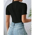 thumbnail image 6 of Bodysuits for Womens Crew Neck Short Sleeve Body Suits Going Out Outfits Summer Leotards Tops Onesie Shirts Black L, 6 of 7