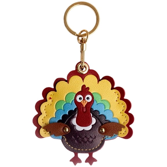 Jiibva Cute Turkey Key Cover PU Keychain with Playful Design Practical Key Holder Stylish Bag Charm Pendant