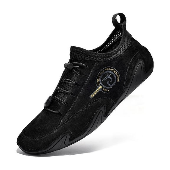 Mens Driving Casual Shoes Outdoor Non-slip Walking Shoes Breathable Lightweight Sneakers Soft Comfortable Lace-up Shoes Black 6.5 US