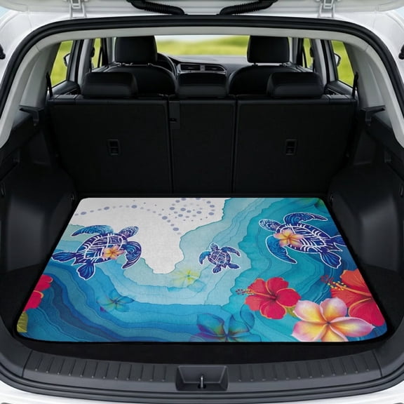 HUISEFOR Sea Turtle Car Trunk Mat for Women 29" x 39" Anti Slip All Weather Trunk Protection Cargo Liner Easy To Clean Universal Fit for Most Vehicle