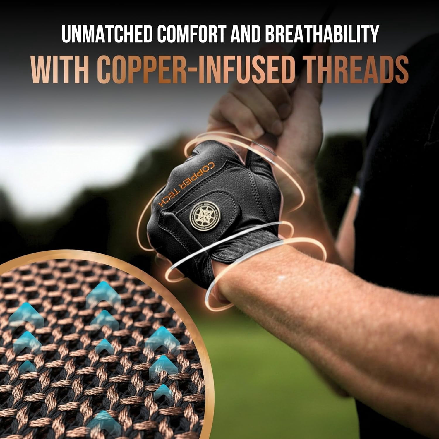 Copper Tech Plus Golf Gloves Men (2nd Gen) | Copper Compression Joint Support Golf Glove (Black/Black, X-Large, Right)
