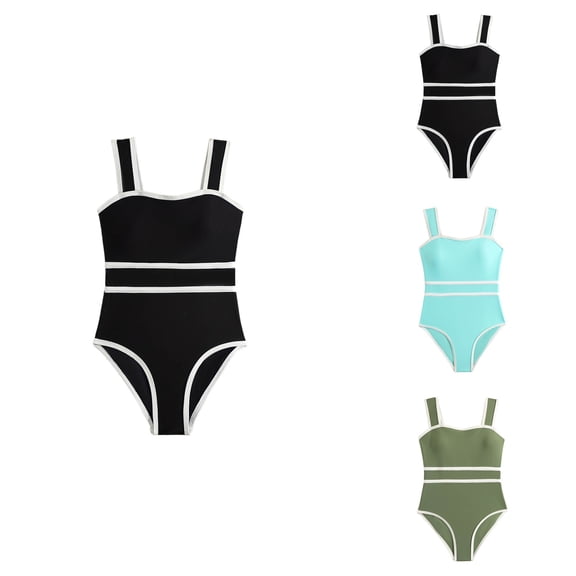 Girls' Striped One Piece Tank Swimsuit with Bow-Tie Decor – Black and White Summer Beach Bathing Suit for & Big Kids Youth