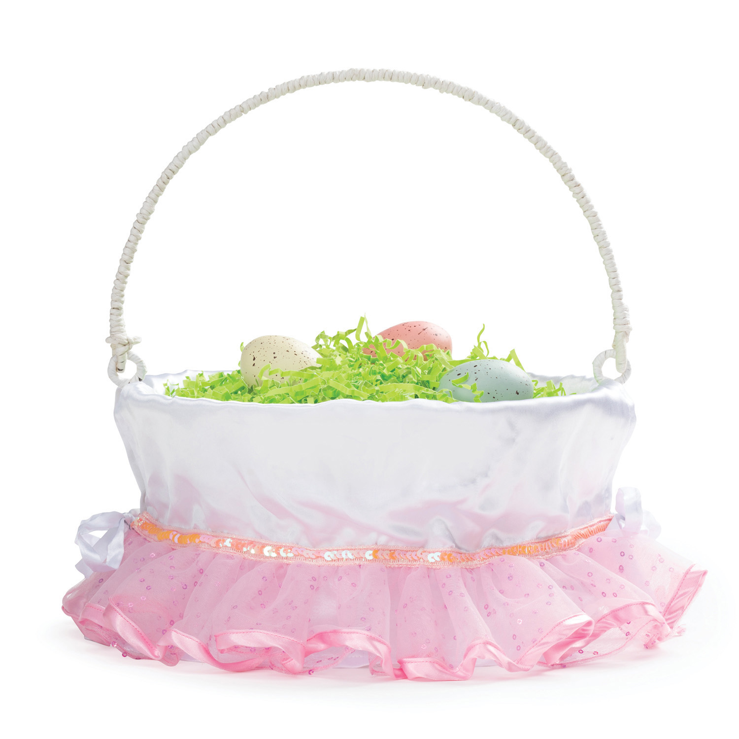 Personalized Planet Pink and White Tutu Liner with Custom Name Embroidered in Pink Thread on White Woven Spring Easter Basket with Collapsible Handle for Egg Hunt or Book Toy Storage - image 3 of 5