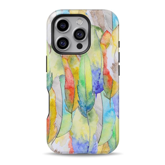DesignSkinz Scratch-Resistant Hard Slim Case Compatible with iPhone 16 (Compatible with MagSafe) - Vivid Watercolor Feather Overlay