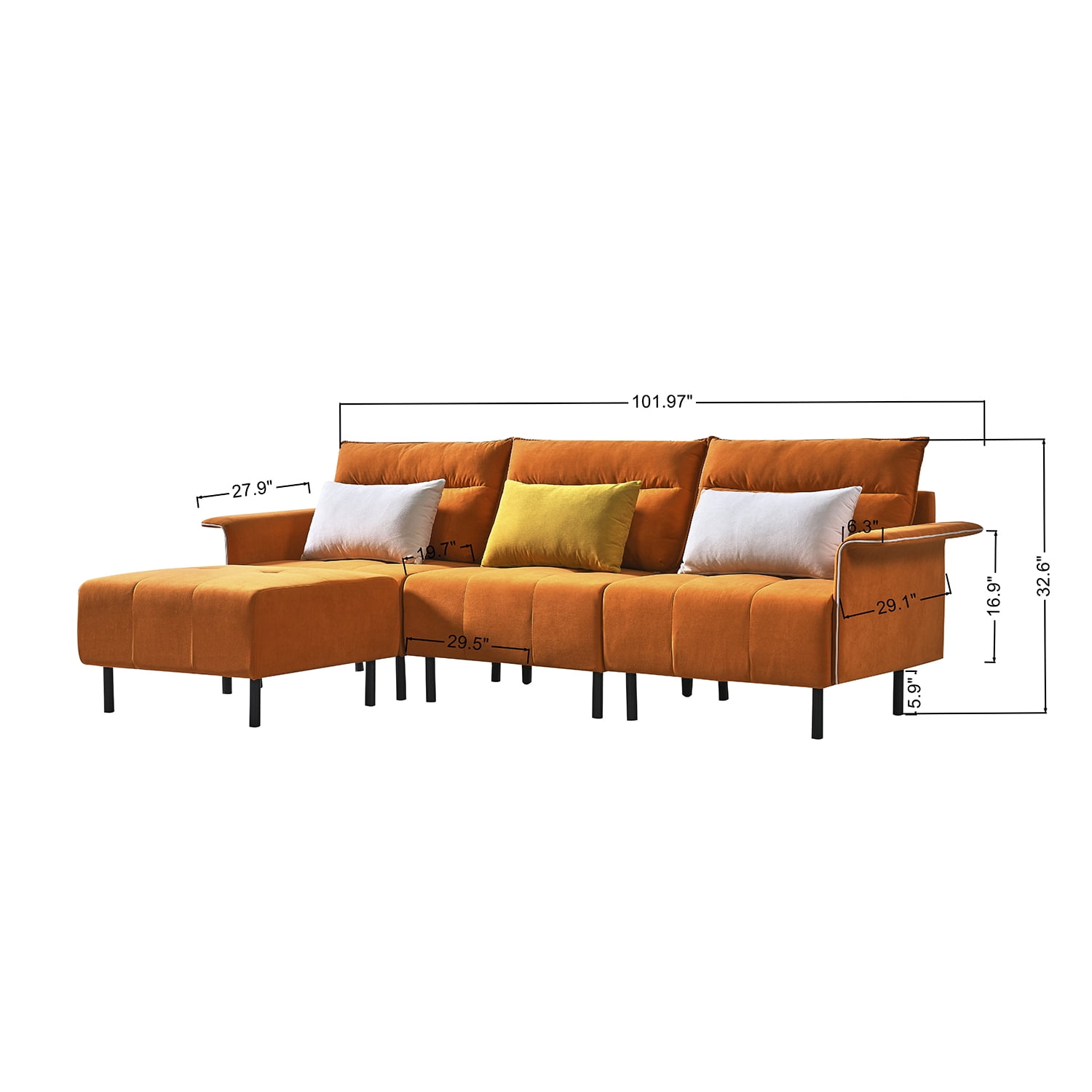 Kadyn 3-piece Modular Modern Living Room Sofa Sectional Furniture Set, Sectional Sofa for Home, Couches and Sofas for Apartment, Orange Kadyn 3-piece Modular Modern Living Room Sofa Sectional Furniture Set, Sectional Sofa for Home, Couches and Sofas for Apartment, Orange