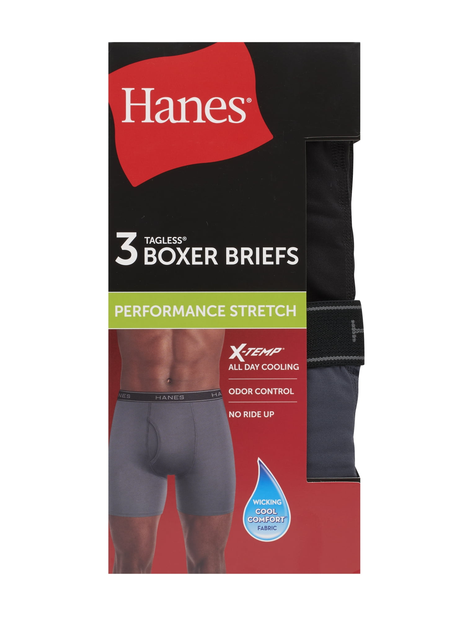 Hanes Men's Value Performance Stretch Boxer Brief Underwear, Black/Grey, 3-Pack