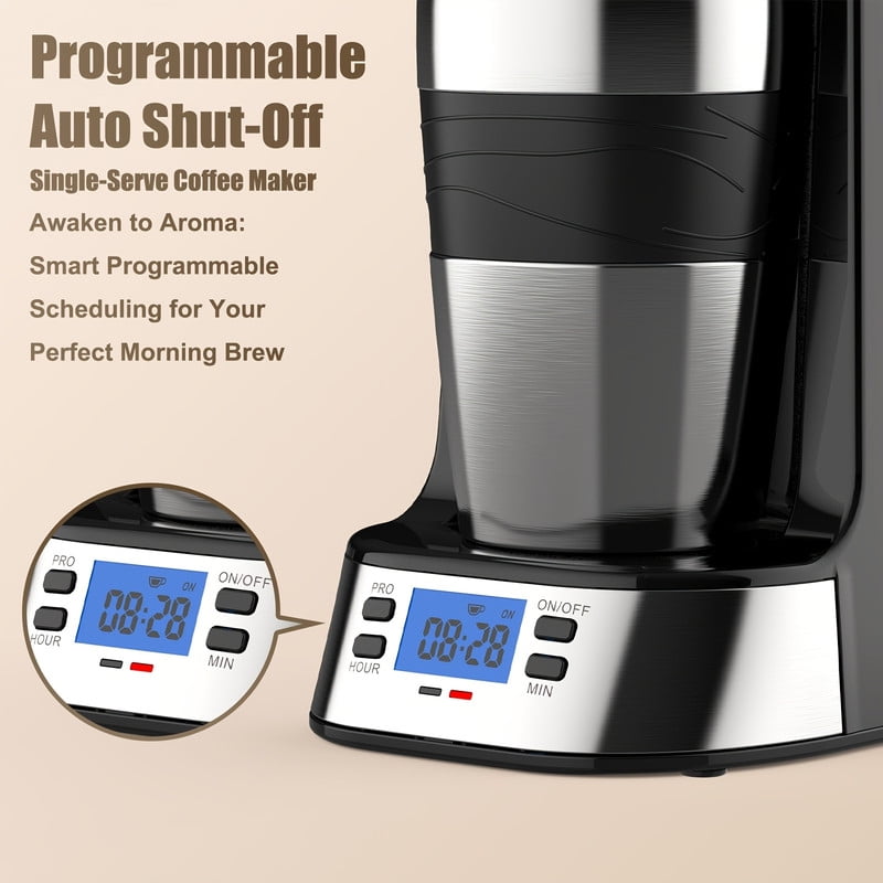 Programmable Coffee Maker with Removable Permanent Filter Basket, Auto Shut-Off, Single-Serve, Lightweight