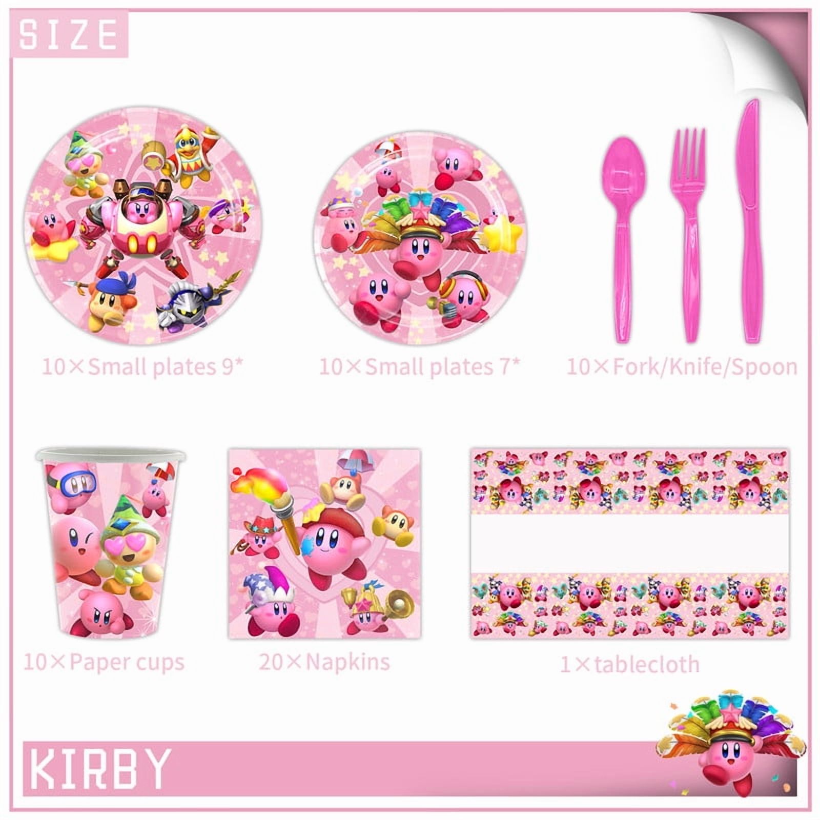 Kirby Star Allies Party Tableware Set Plates Cup Kit Birthday Supplies Decorations Disposable Dinnerware