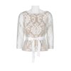 Adrianna Papell Boat Neck 3/4 Sleeve Tie Waist Floral Embroidered Mesh Top-IVORY NUDE
