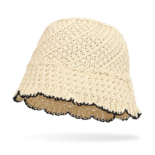 Sombrero de paja tejido con circunferencia de 56-58 cm, para mujer, parasol de verano, para exteriores, hueco, transpirable, sombrero de pescador