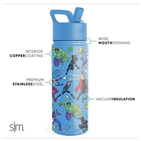 Simple Modern Leakproof 18oz Avengers Stainless Steel Water Bottle with Straw