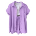thumbnail image 6 of QGJZVUNL Cotton Linen 2 Piece Sets for Women Summer Clothes Short Sleeve Button Down Shirts and Drawstring Shorts Lounge Outfits Size XL, 6 of 6
