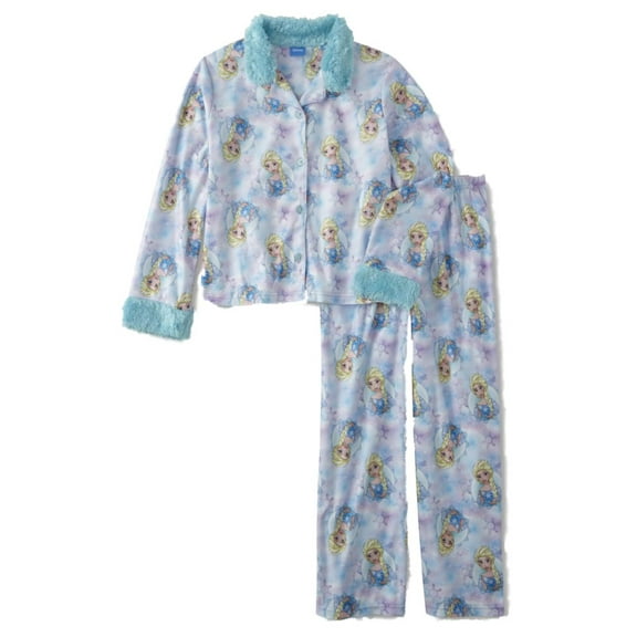 Disney Frozen Girls Blue Flannel Princess Elsa Pajamas Sleep Set 8