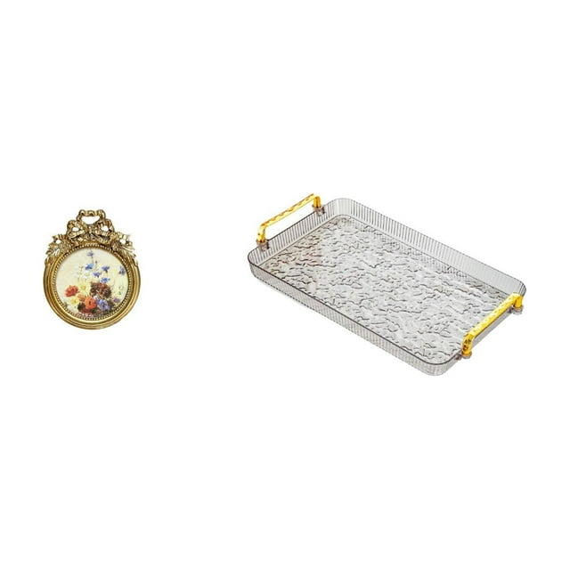 Marco de fotos redondo,Pequeño cuadro dorado vintage para la pared,Marco de fotos redondo decorativo de resina con ornamentos,Bandeja para servir,Bandeja rectangular para servir en la cocina