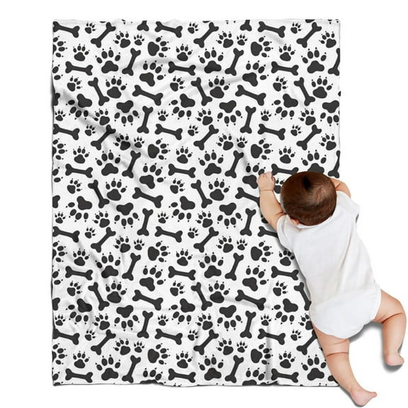 Paw Prints and Bones Blanket,Comfortable Soft Flannel Throw Blanket,All Season,Warm Lightweight Blankets for Sofa Bed Couch Living Room Chair,30"x40"(80x100cm)