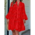 thumbnail image 4 of Women'S 2025 Lace Eyelet Embroidery Dress V-Neck Trumpet Sleeve Boho Flowy Swing Dress Big Red L, 4 of 8