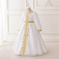 thumbnail image 4 of CUZIBR Toddler Girls Formal Elegant Dresses Long Sleeve Traditional Floral Print Embroidery Color Block Ball Gowns High Waist Pleated Crewneck Tutu Dress Birthday Fashion Clothes,White,6-7 Years, 4 of 8