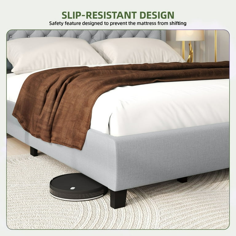 Uforic King Size Bed Frame with Adjustable Headboard
