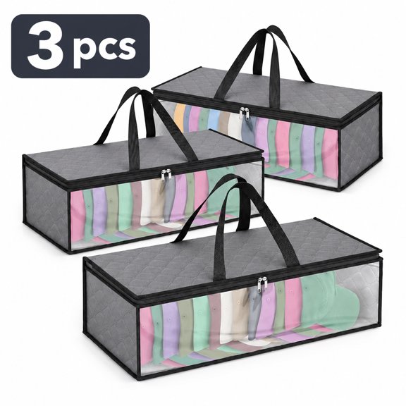 Hat Storage, 3 Storage Bags for Caps – with Handles, Moisture-Proof – Holds Clothes, Blankets, Linens & More, Perfect for Closets
