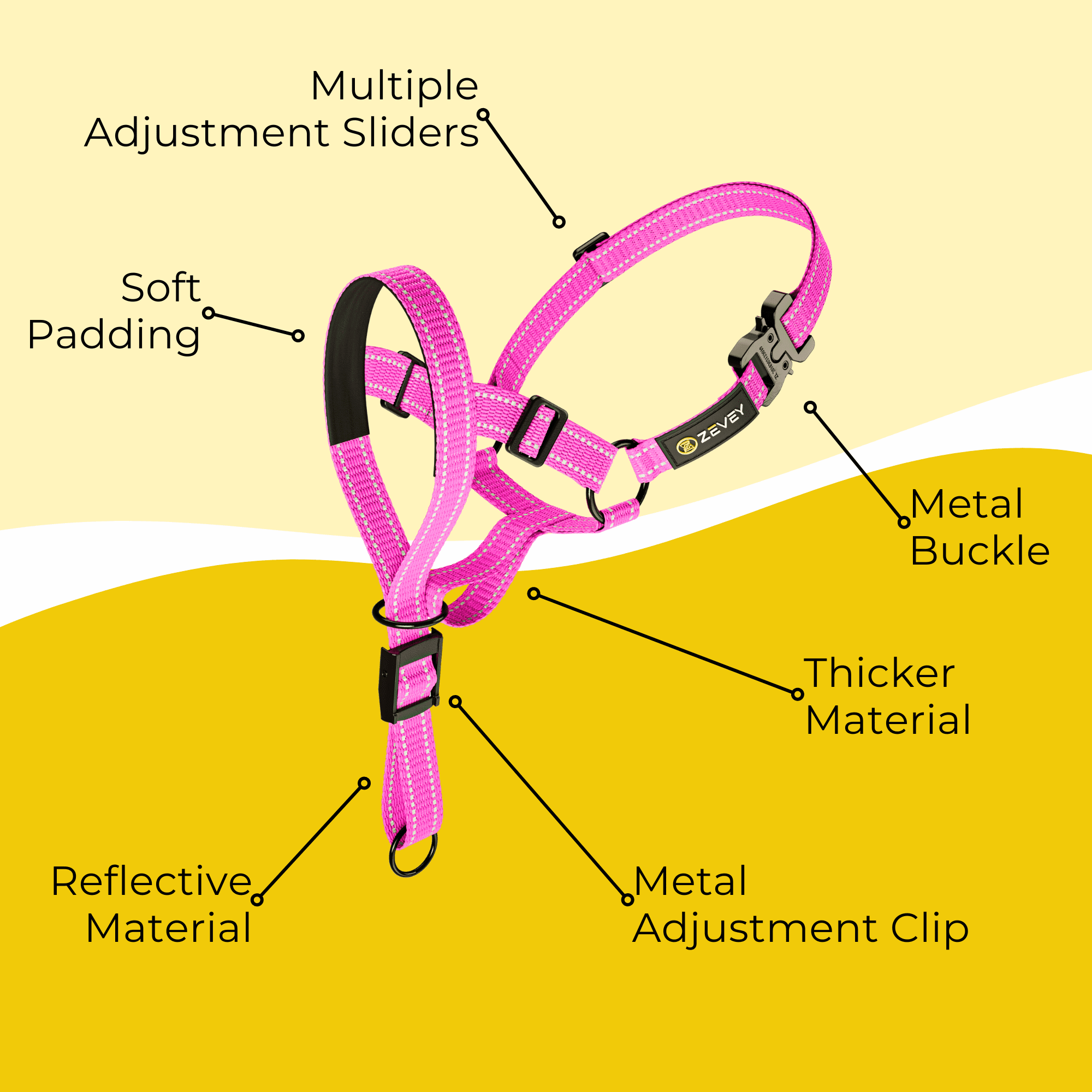 Zevey Dog Headcollar With Leash And Safety Strap Stops Heavy Pulling On The Leash Padded Reflective Head Halter For Small Medium Large Dogs Adjustable Head Harness For Training And Walking, (M, Pink)