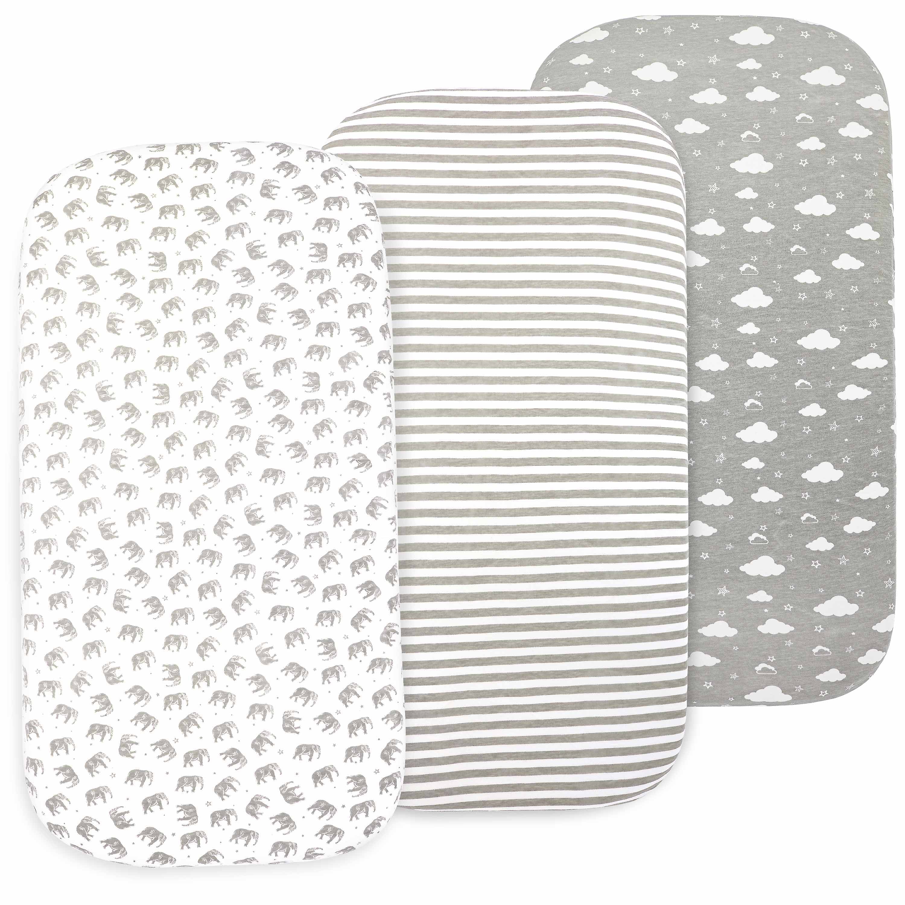 2 Pack Bassinet Mattress Pad Cover Bassinet Sheet Rectangle and Oval Baby Bassinet Fitted Sheets 100% Cotton 