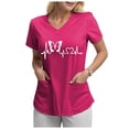 thumbnail image 3 of COMVALUE Scrub Tops for Women Short Sleeve Working Uniform with Pocket Summer ECG Heart Graphic Print V Neck Stretchy Holi T Shirts (Pink, M), 3 of 4