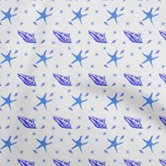 oneOone Georgette Viscose Medium Blue Fabric Ocean Watercolor Starfish Craft Projects Decor Fabric Printed By The Yard 42 Inch Wide