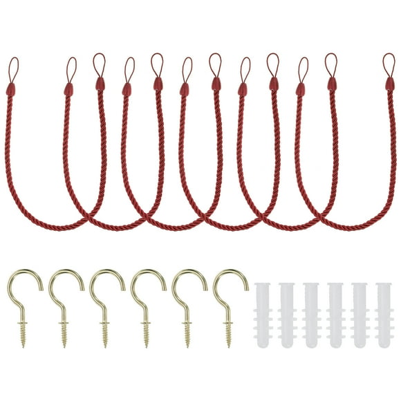 Cuerdas para cortinas Uxcell, paquete de 6, cuerdas trenzadas para cortinas con ganchos de tornillo y pernos, rojo