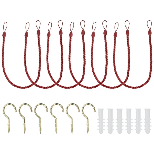 Cuerdas para cortinas Uxcell, paquete de 6, cuerdas trenzadas para cortinas con ganchos de tornillo y pernos, rojo