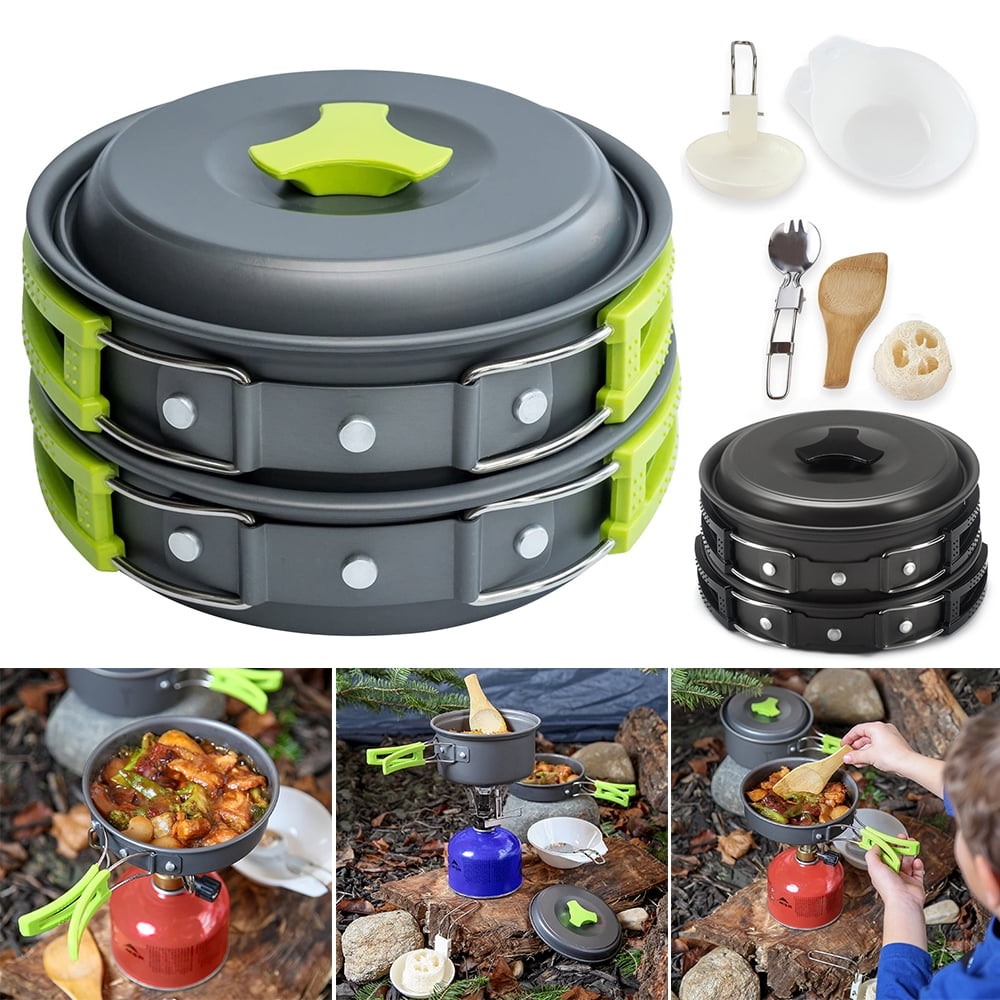10Pcs Portable Camping Cookware Set Outdoor Picnic Hiking Parties Cooking Tools 