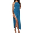 thumbnail image 2 of Womens Sleeveless Knit Beach Dress Spaghetti Strap Backless Maxi Gown Vacation Summer Slip Dress Blue S, 2 of 10