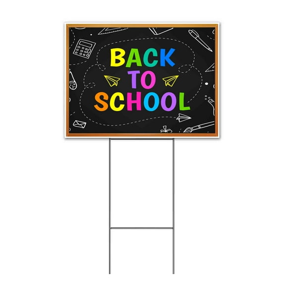 Back To School Chalkboard (18" x 24") Yard Sign, Includes Metal Step Stake