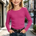 thumbnail image 2 of Girl Undershirts Kids Ribbed Long Sleeve Top Crew Neck Stretch Basic Undershirt Hot Pink 7-8Years, 2 of 9